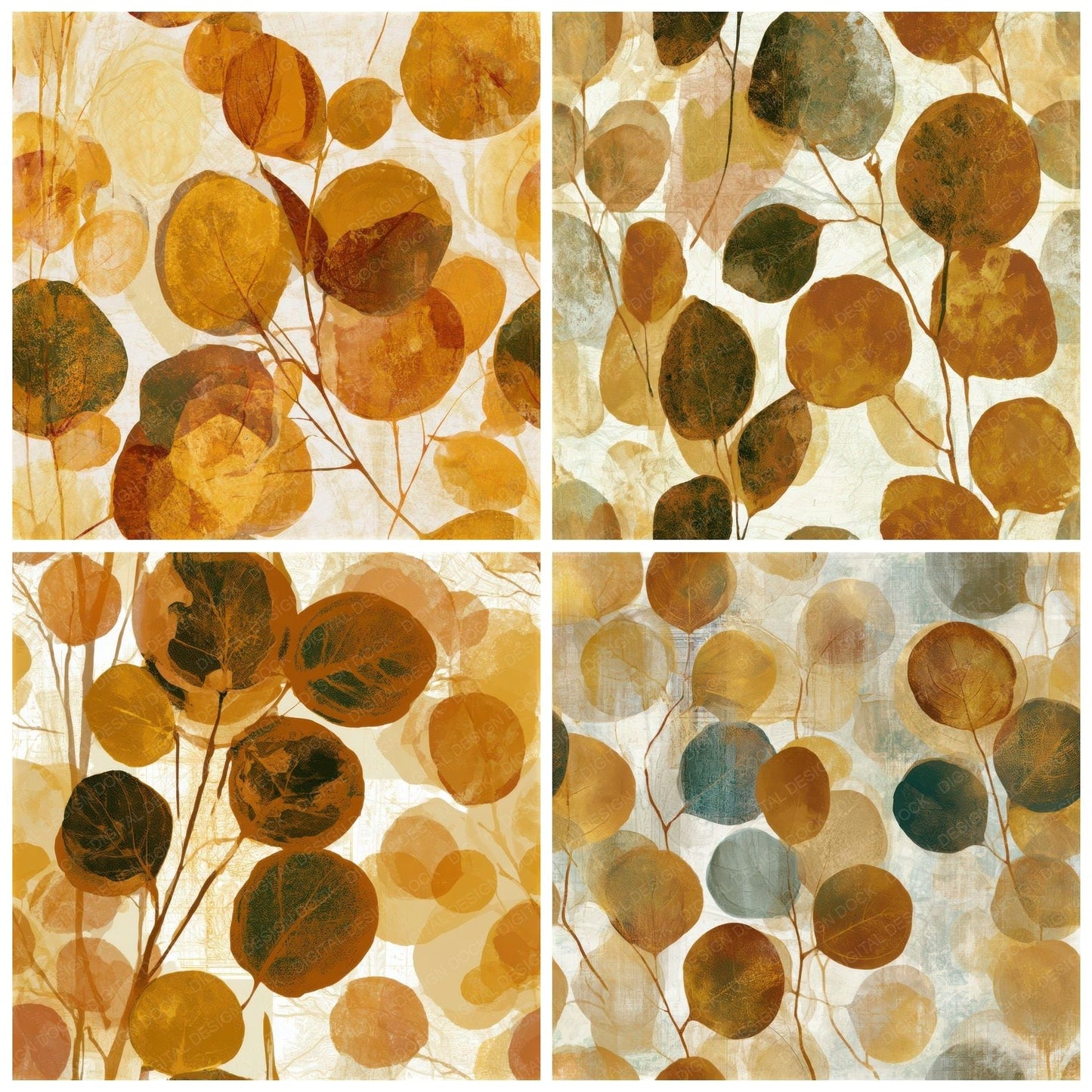 Layered Eucalyptus Honey Mustard Seamless Digital Paper Pack (DDD013248)