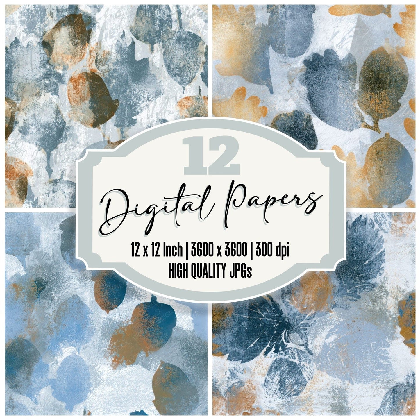 Monoprint Acorns Silver Grey Seamless Digital Paper Pack (DDD013250)