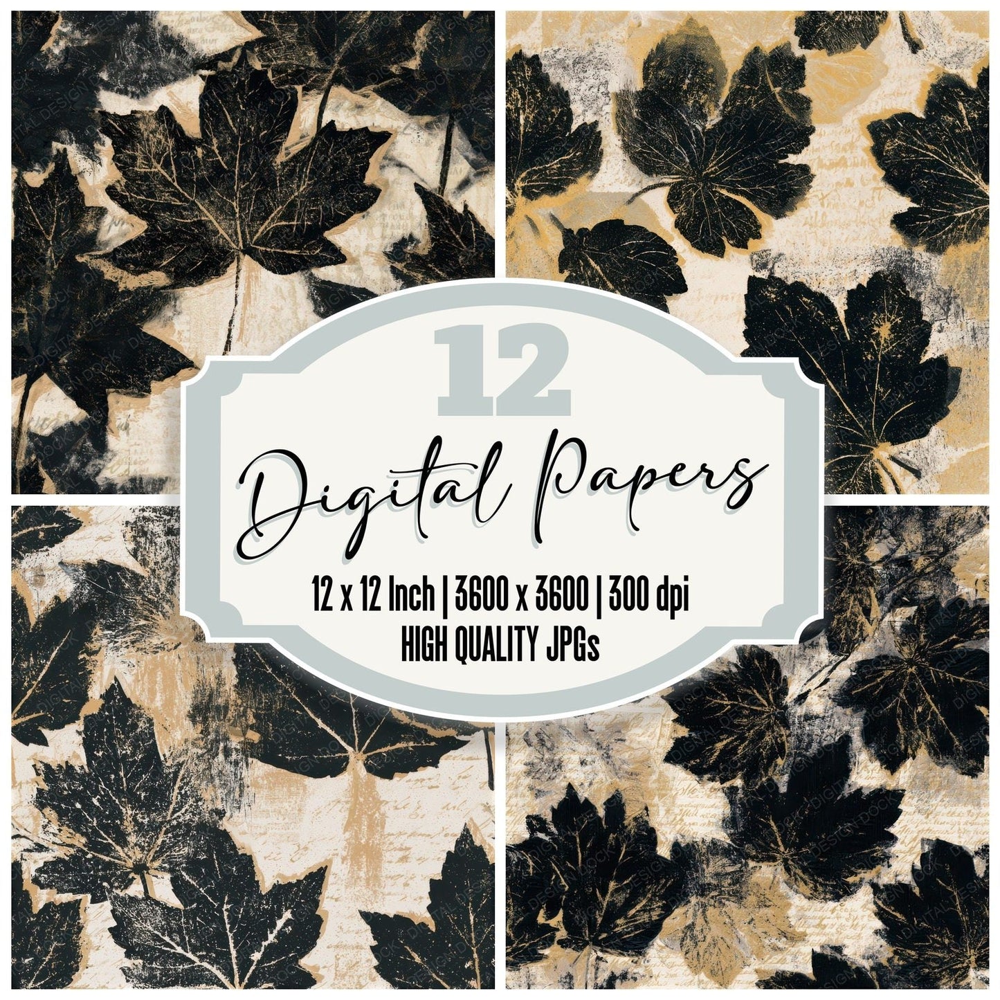 Monoprint Autumn Leaves Cream Seamless Digital Paper Pack (DDD013251)