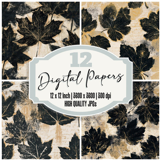 Monoprint Autumn Leaves Cream Seamless Digital Paper Pack (DDD013251)