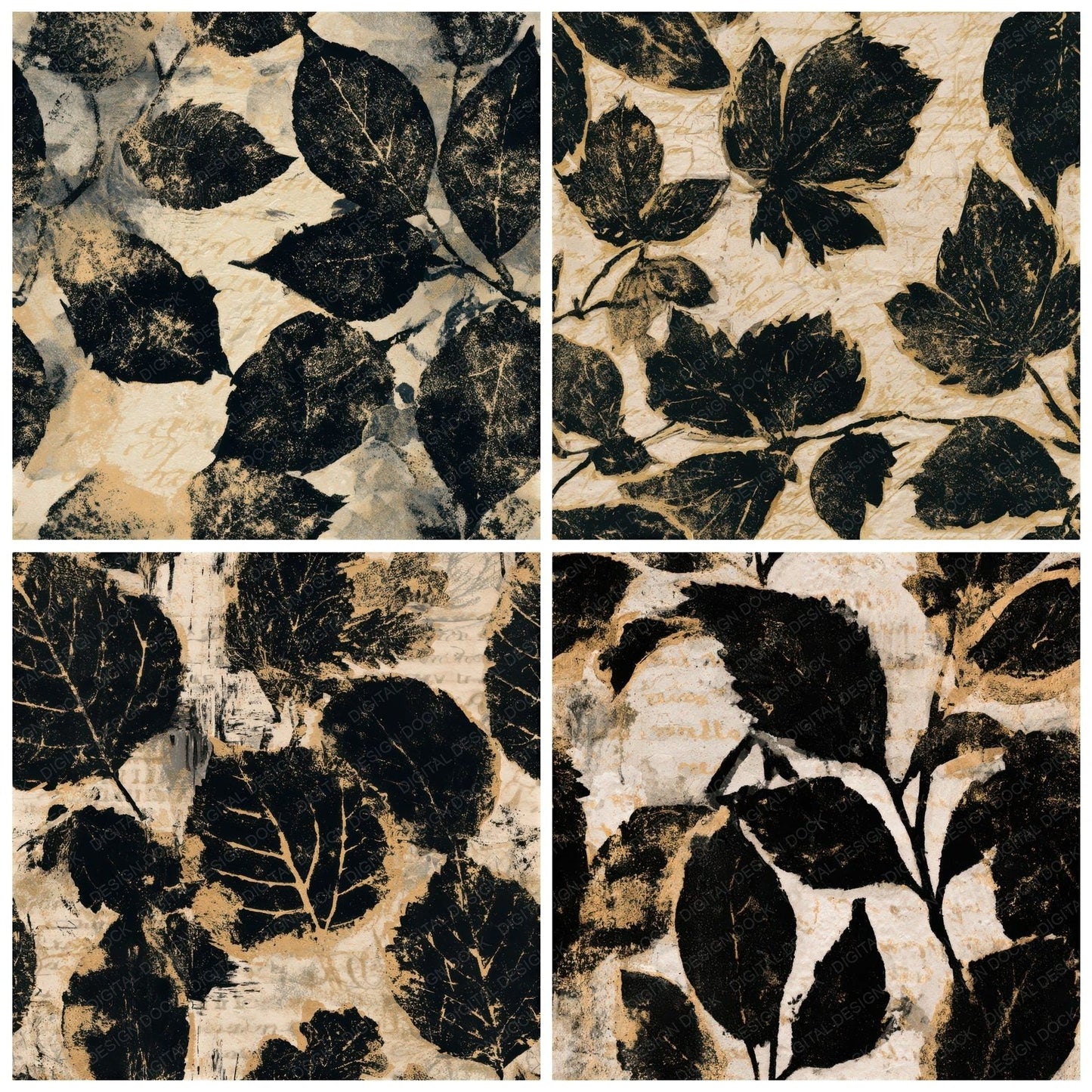 Monoprint Autumn Leaves Cream Seamless Digital Paper Pack (DDD013251)