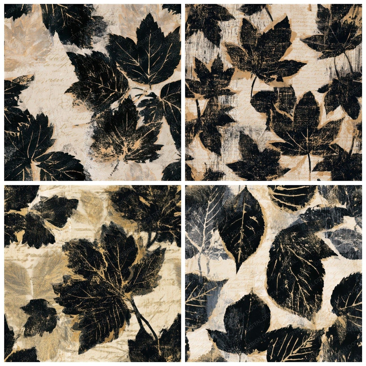 Monoprint Autumn Leaves Cream Seamless Digital Paper Pack (DDD013251)