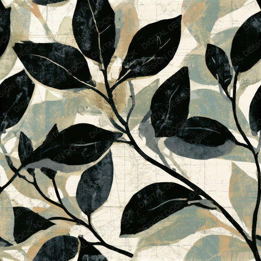 Screenprint Sage Stems Black Seamless Digital Paper Pack (DDD013254)
