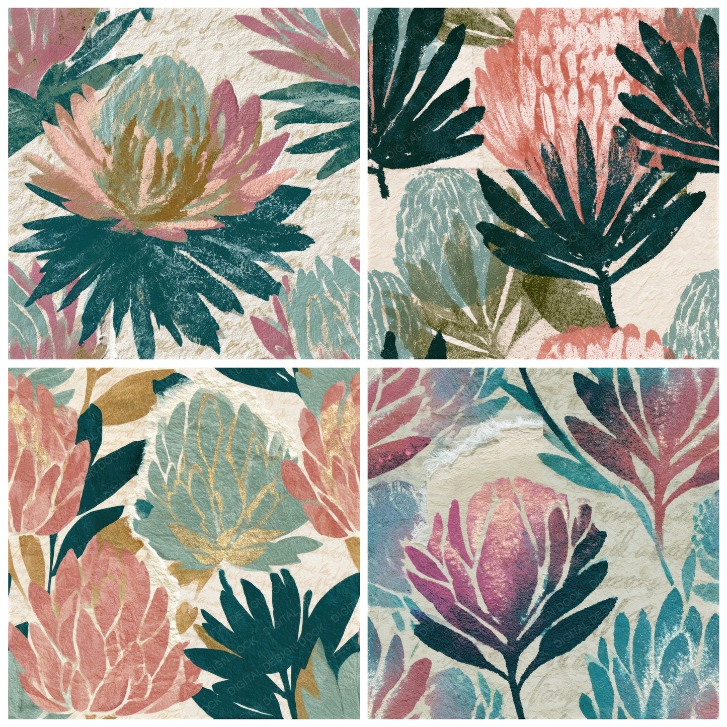 Torn Paper Banksia Pink Seafoam Seamless Digital Paper Pack (DDD013256)