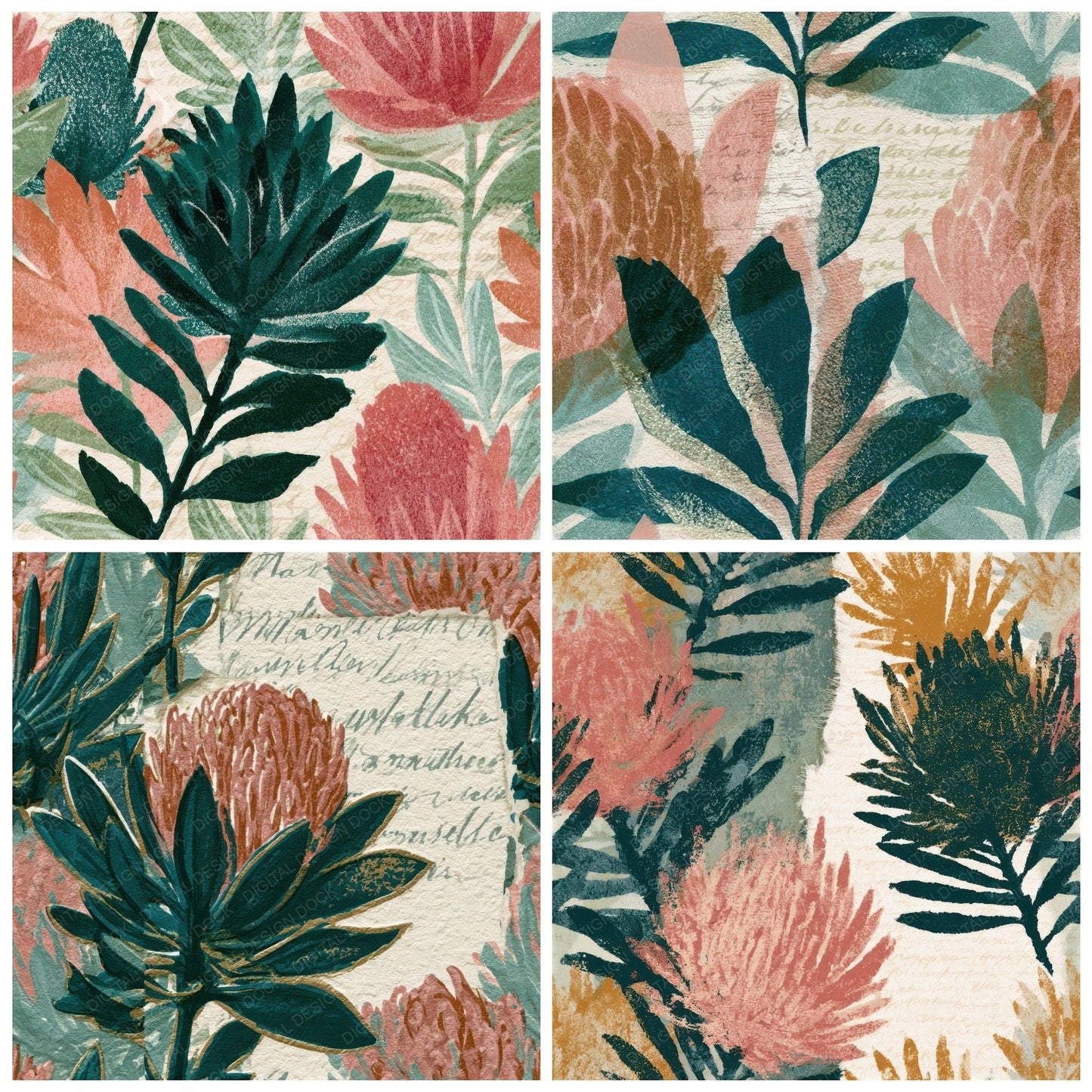 Torn Paper Banksia Pink Seafoam Seamless Digital Paper Pack (DDD013256)