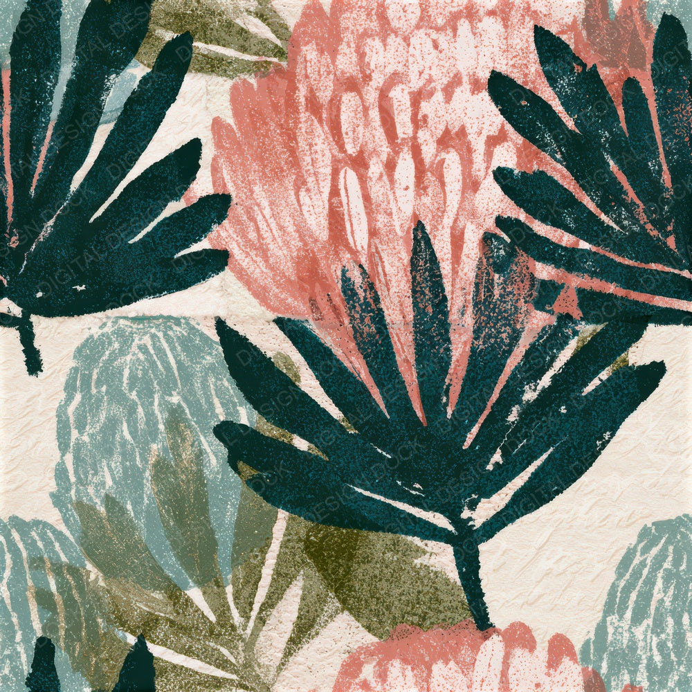 Torn Paper Banksia Pink Seafoam Seamless Digital Paper Pack (DDD013256)