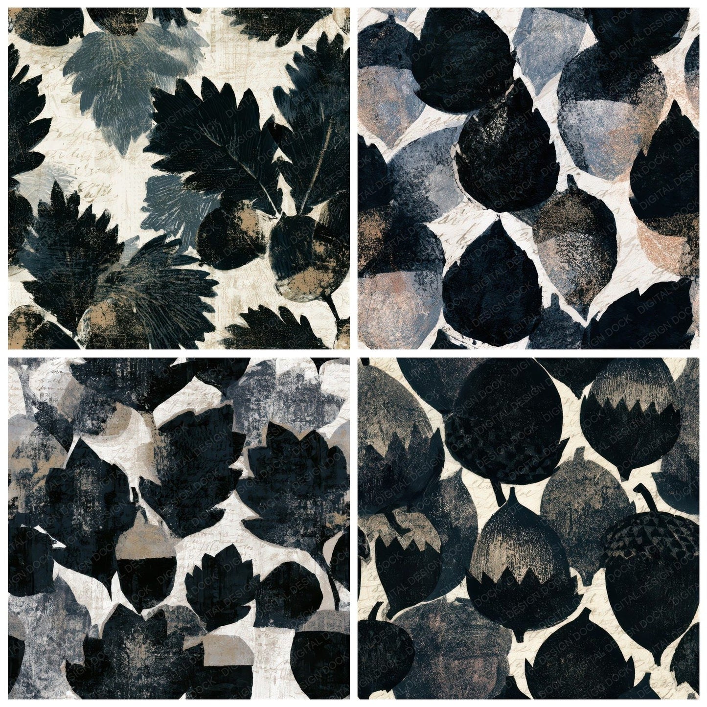 Woodblock Acorn Chalk White Seamless Digital Paper Pack (DDD013257)