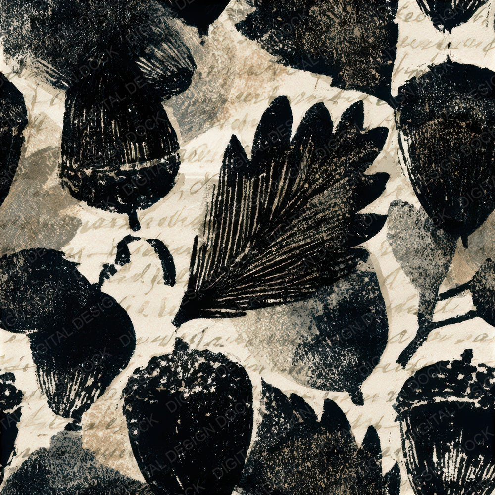 Woodblock Acorn Chalk White Seamless Digital Paper Pack (DDD013257)