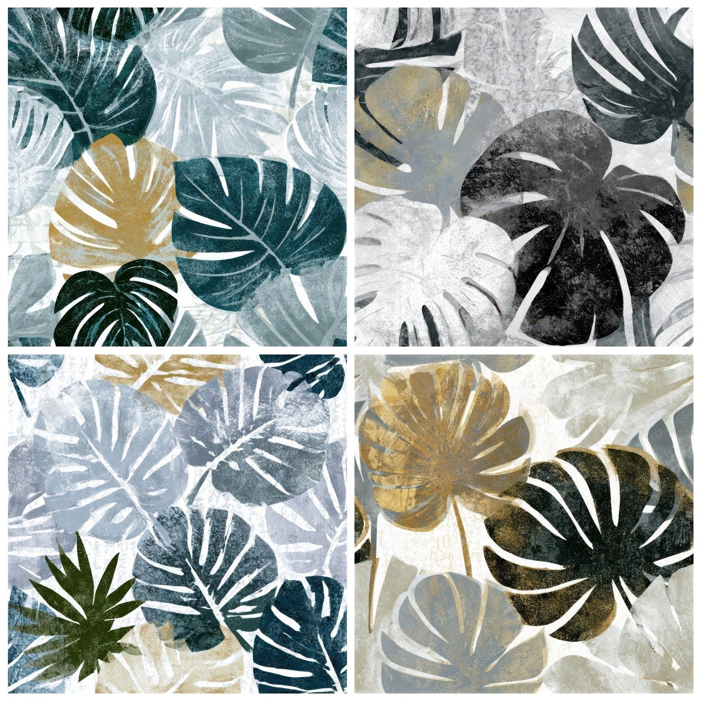 Woodblock Monstera Silver Seamless Digital Paper Pack (DDD013258)