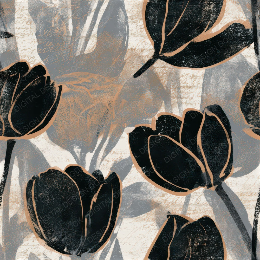Woodblock Tulips Bone Seamless Digital Paper Pack (DDD013259)