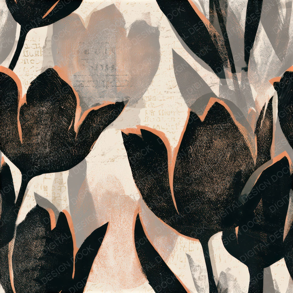 Woodblock Tulips Bone Seamless Digital Paper Pack (DDD013259)