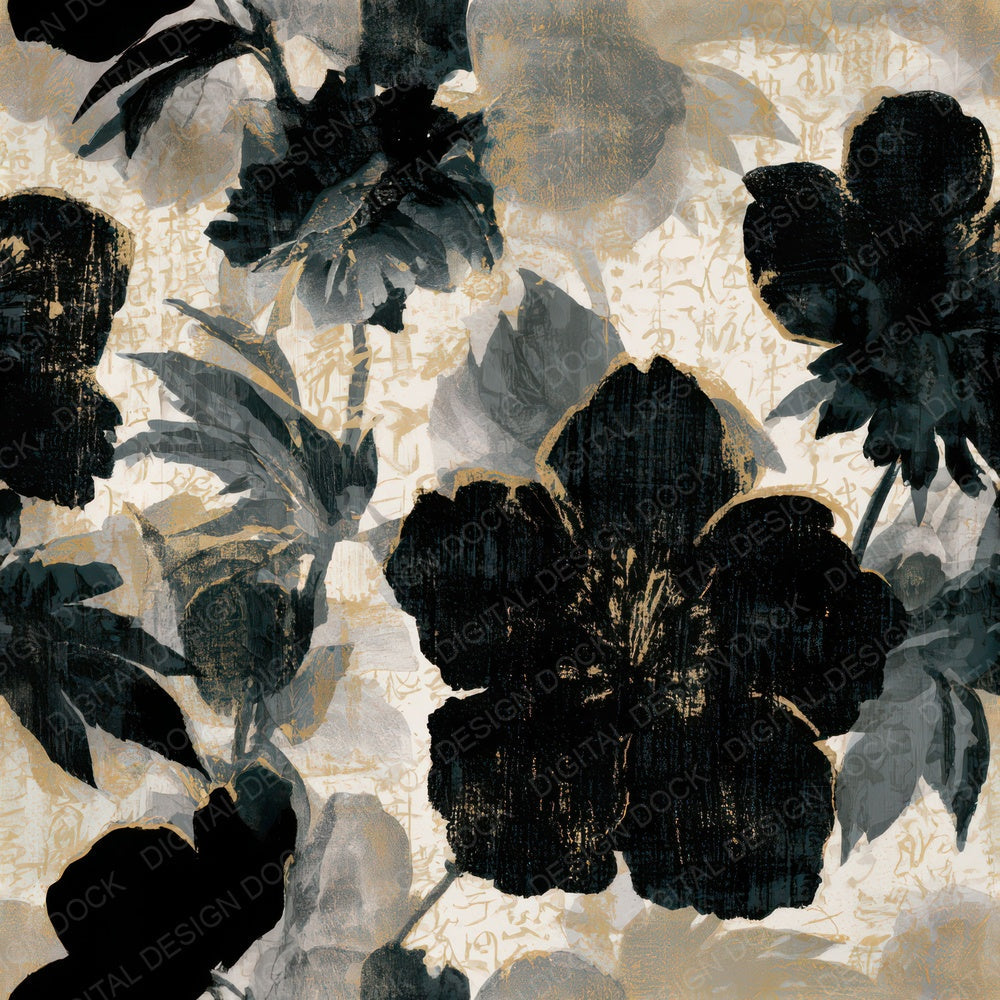 Woodcut Hellebores Bone Grey Seamless Digital Paper Pack (DDD013261)