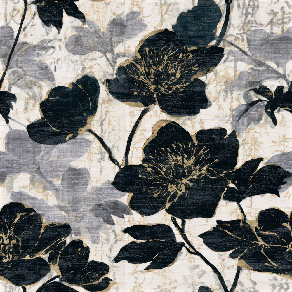 Woodcut Hellebores Bone Grey Seamless Digital Paper Pack (DDD013261)