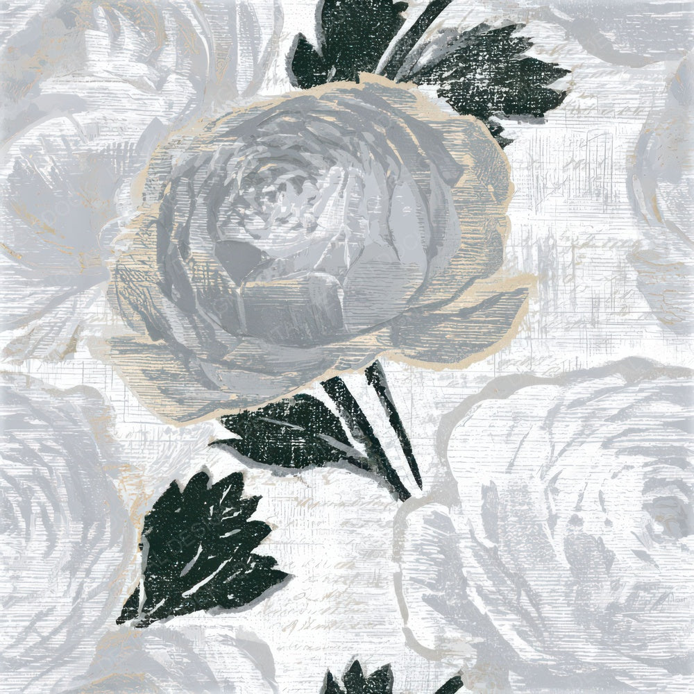Woodcut Ranunculus Silver Seamless Digital Paper Pack (DDD013262)