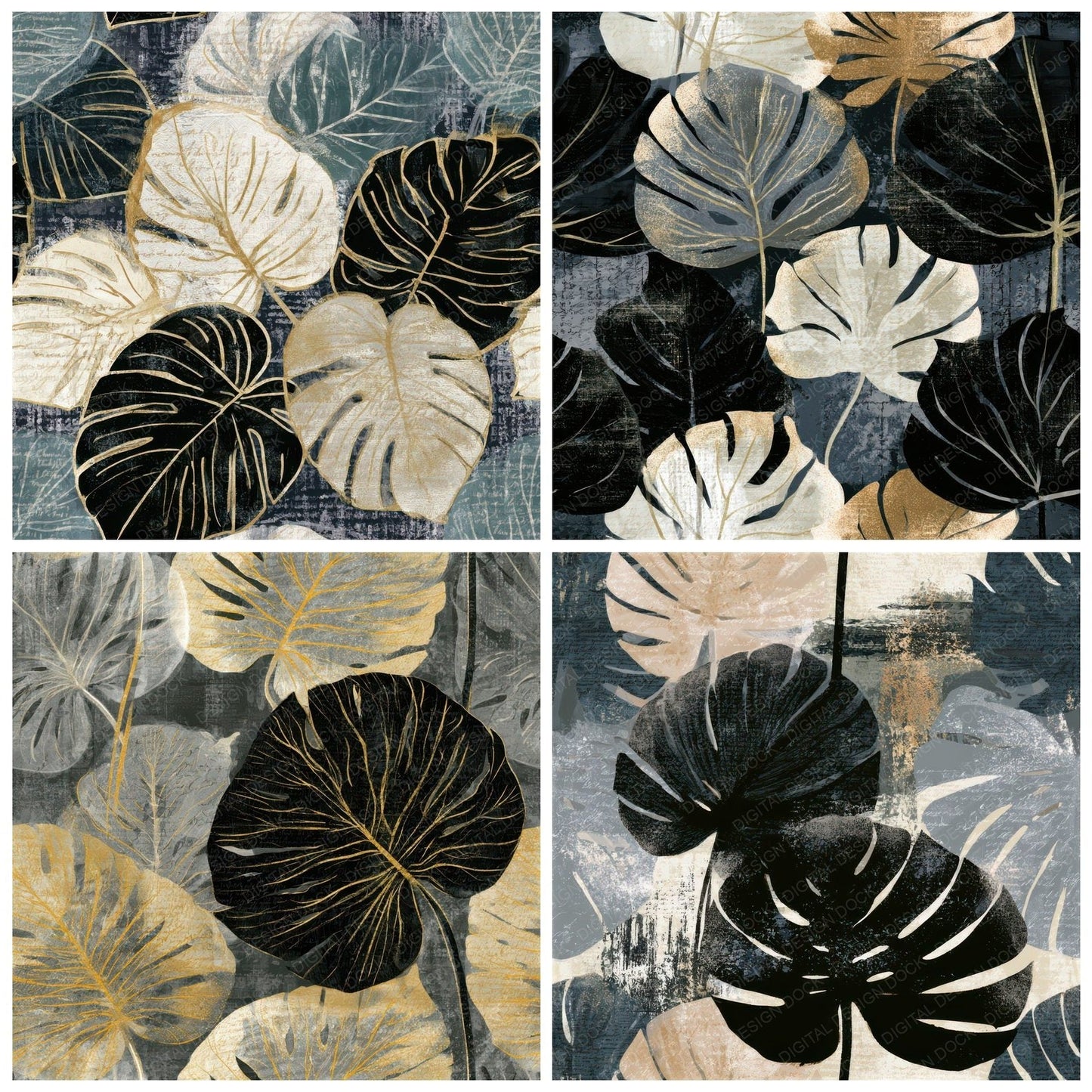 X-Ray Monstera Bone Silver Seamless Digital Paper Pack (DDD013263)