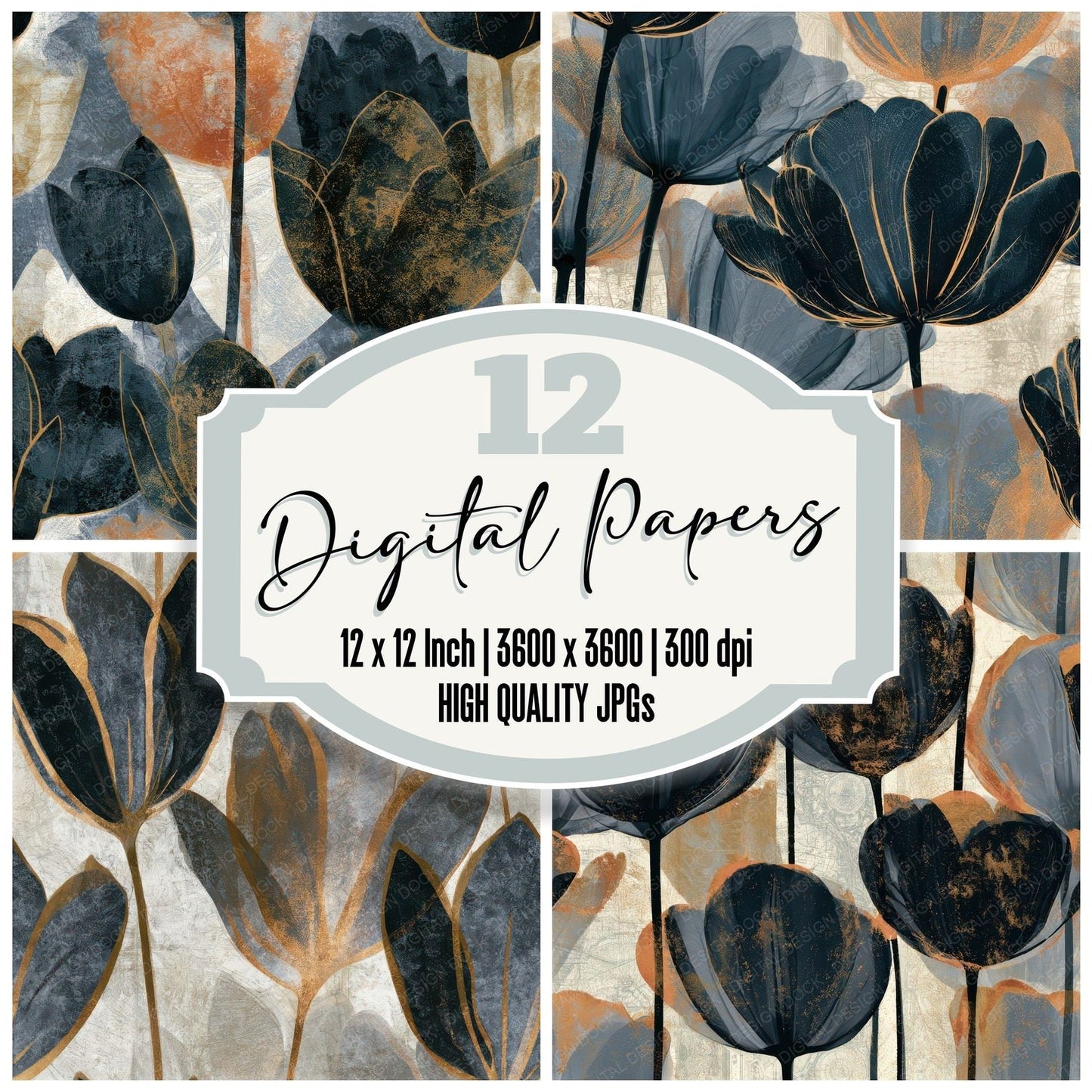 X-ray Tulips Bone Grey Seamless Digital Paper Pack (DDD013264)