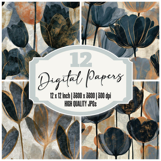 X-ray Tulips Bone Grey Seamless Digital Paper Pack (DDD013264)