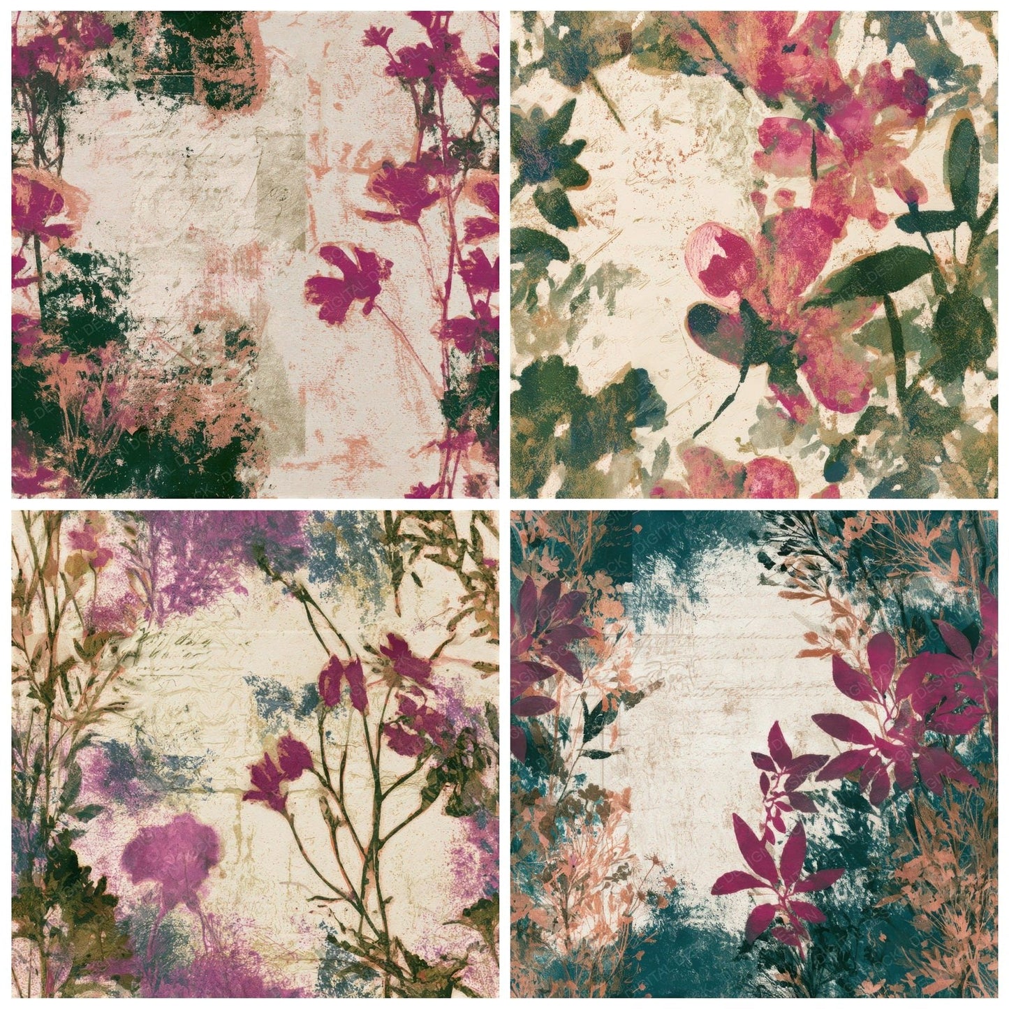 Minimal Meadow Flowers Magenta Cream Seamless Digital Paper Pack (DDD013267)