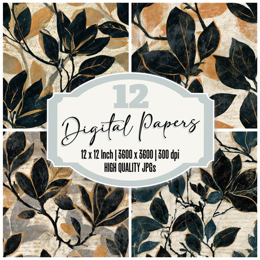 Monoprint Magnolia Cream Black Seamless Digital Paper Pack (DDD013268)
