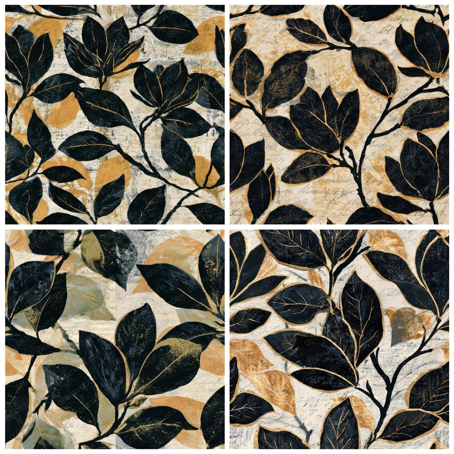 Monoprint Magnolia Cream Black Seamless Digital Paper Pack (DDD013268)