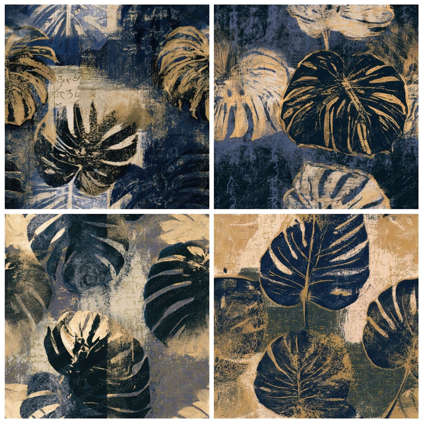 Monoprint Monstera Midnight Bone Seamless Digital Paper Pack (DDD013270)