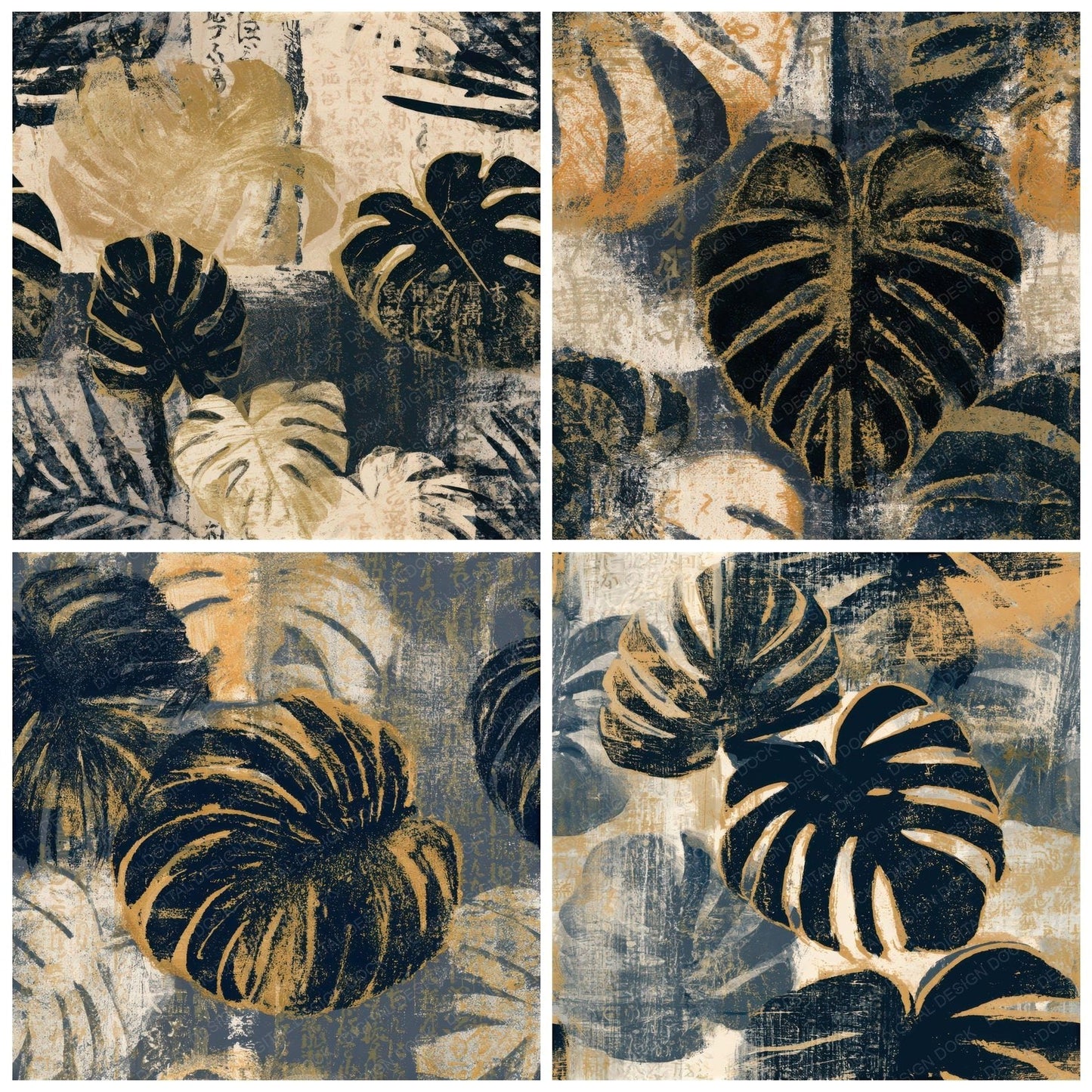 Monoprint Monstera Midnight Bone Seamless Digital Paper Pack (DDD013270)
