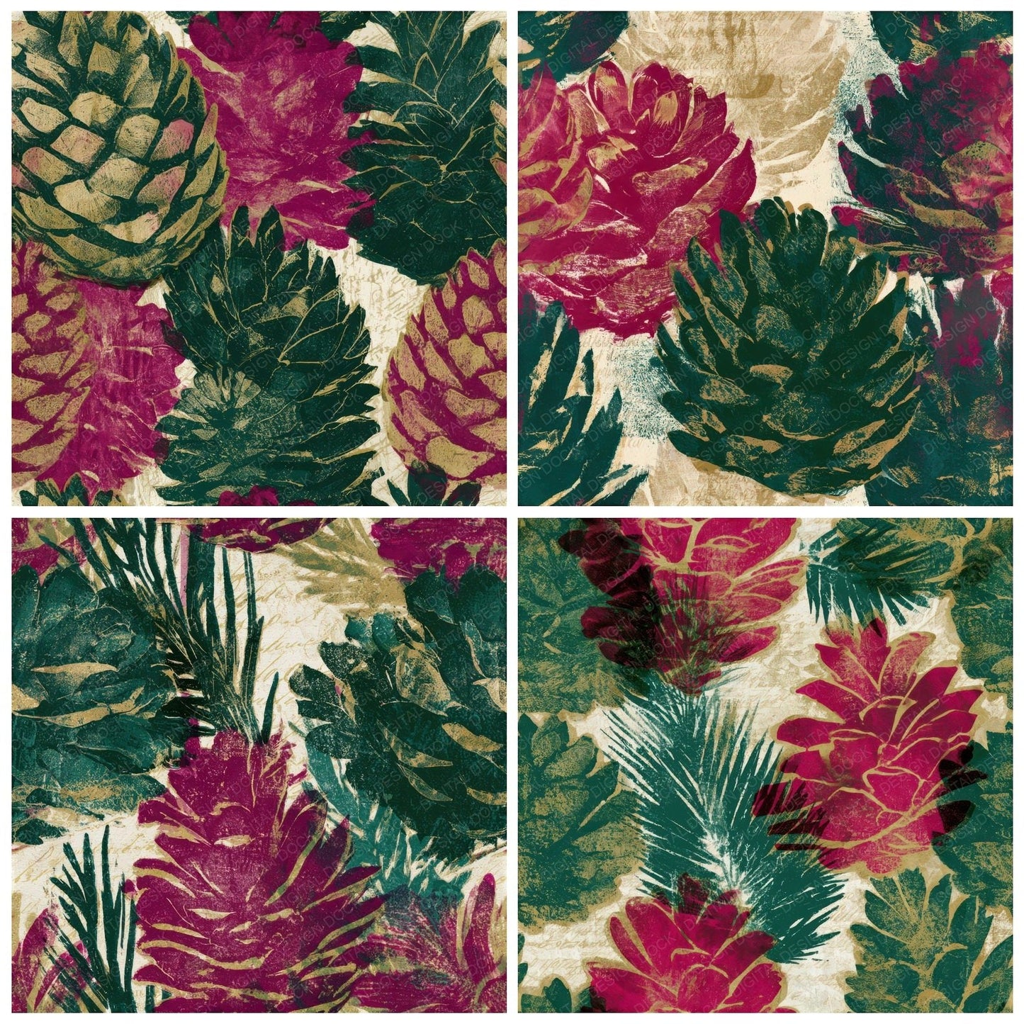 Monoprint Pine Cones Magenta Seamless Digital Paper Pack (DDD013271)