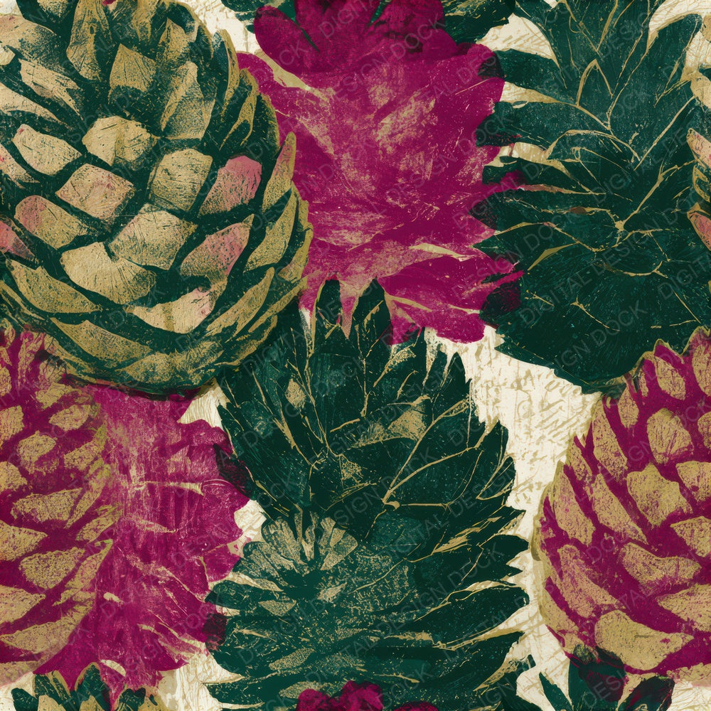 Monoprint Pine Cones Magenta Seamless Digital Paper Pack (DDD013271)