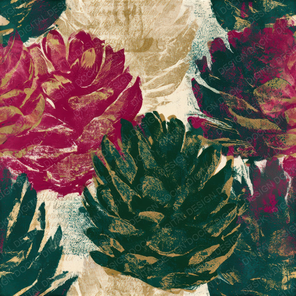 Monoprint Pine Cones Magenta Seamless Digital Paper Pack (DDD013271)