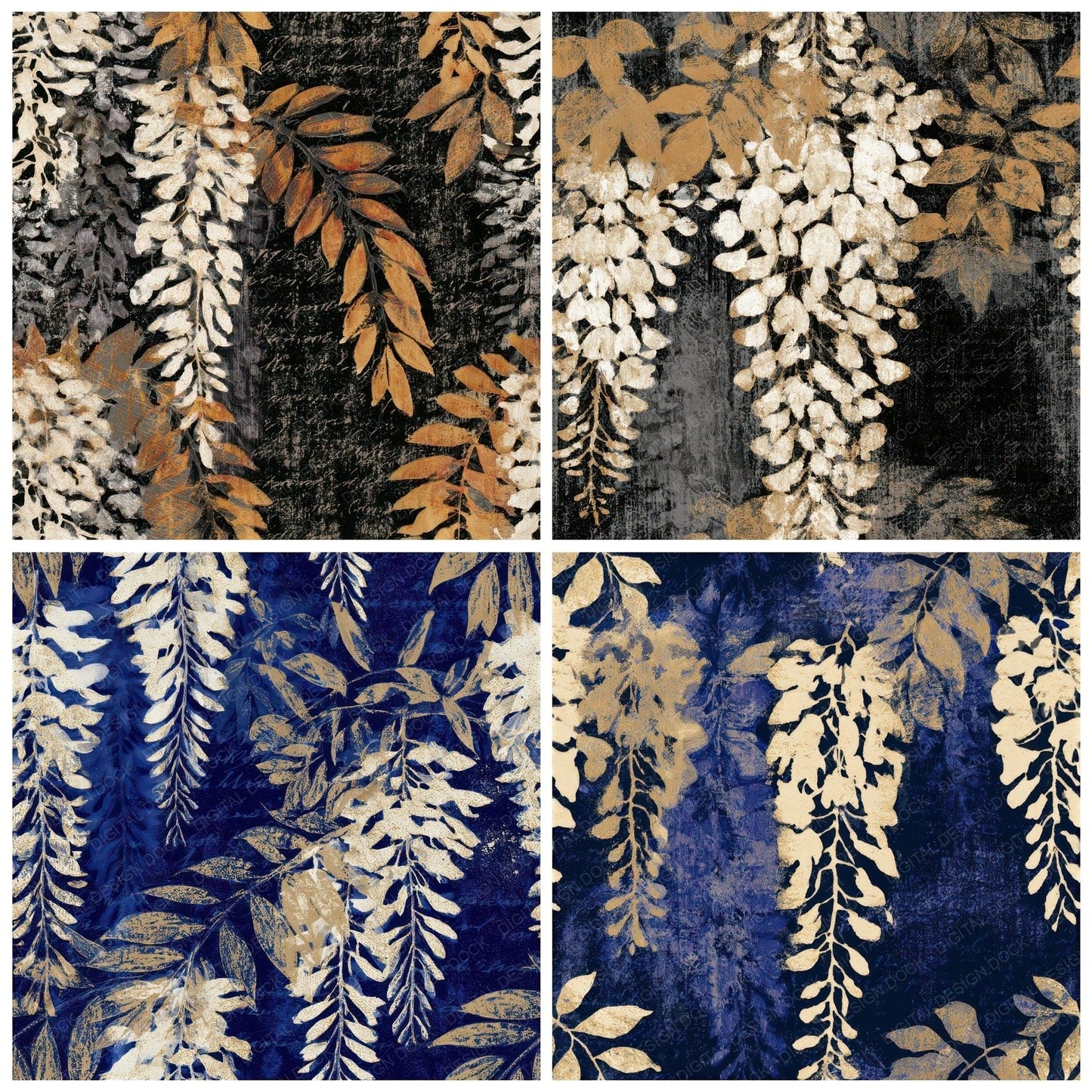 Monoprint Wisteria Midnight Bone Seamless Digital Paper Pack (DDD013272)