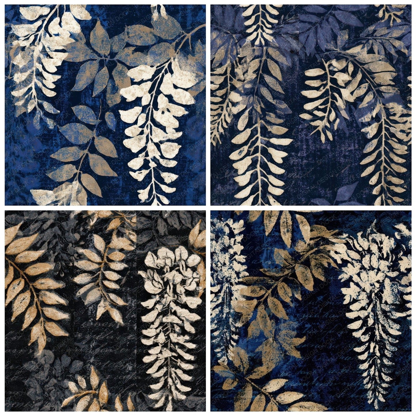 Monoprint Wisteria Midnight Bone Seamless Digital Paper Pack (DDD013272)