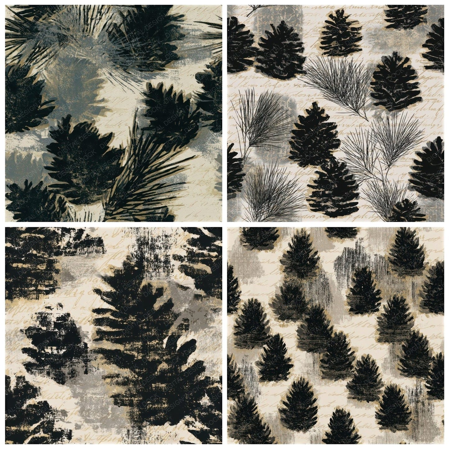 Screenprint Pine Cones Bone Seamless Digital Paper Pack (DDD013273)
