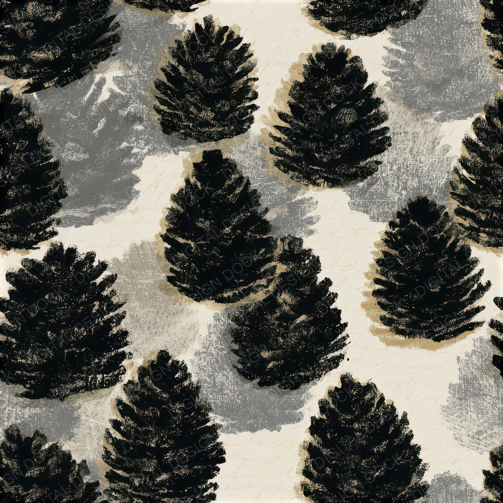 Screenprint Pine Cones Bone Seamless Digital Paper Pack (DDD013273)