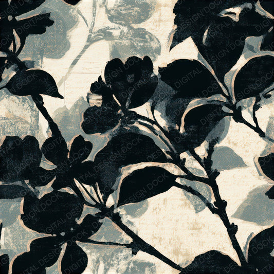 Woodblock Cherry Blossoms Cream Seamless Digital Paper Pack (DDD013274)