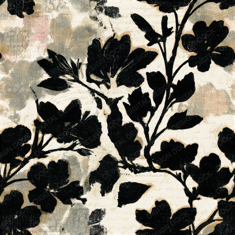 Woodblock Cherry Blossoms Cream Seamless Digital Paper Pack (DDD013274)