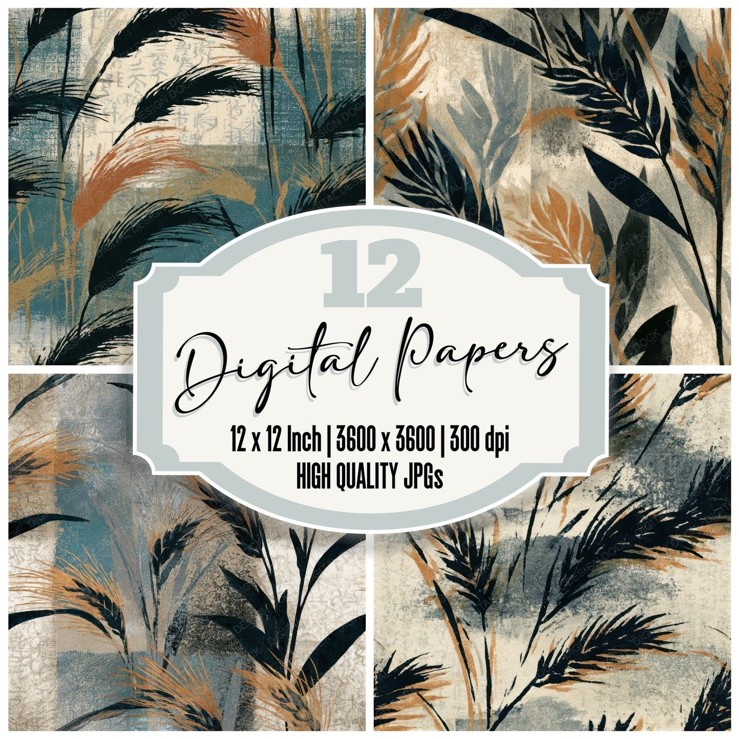 Woodblock Wheat Bone Seamless Digital Paper Pack (DDD013277)
