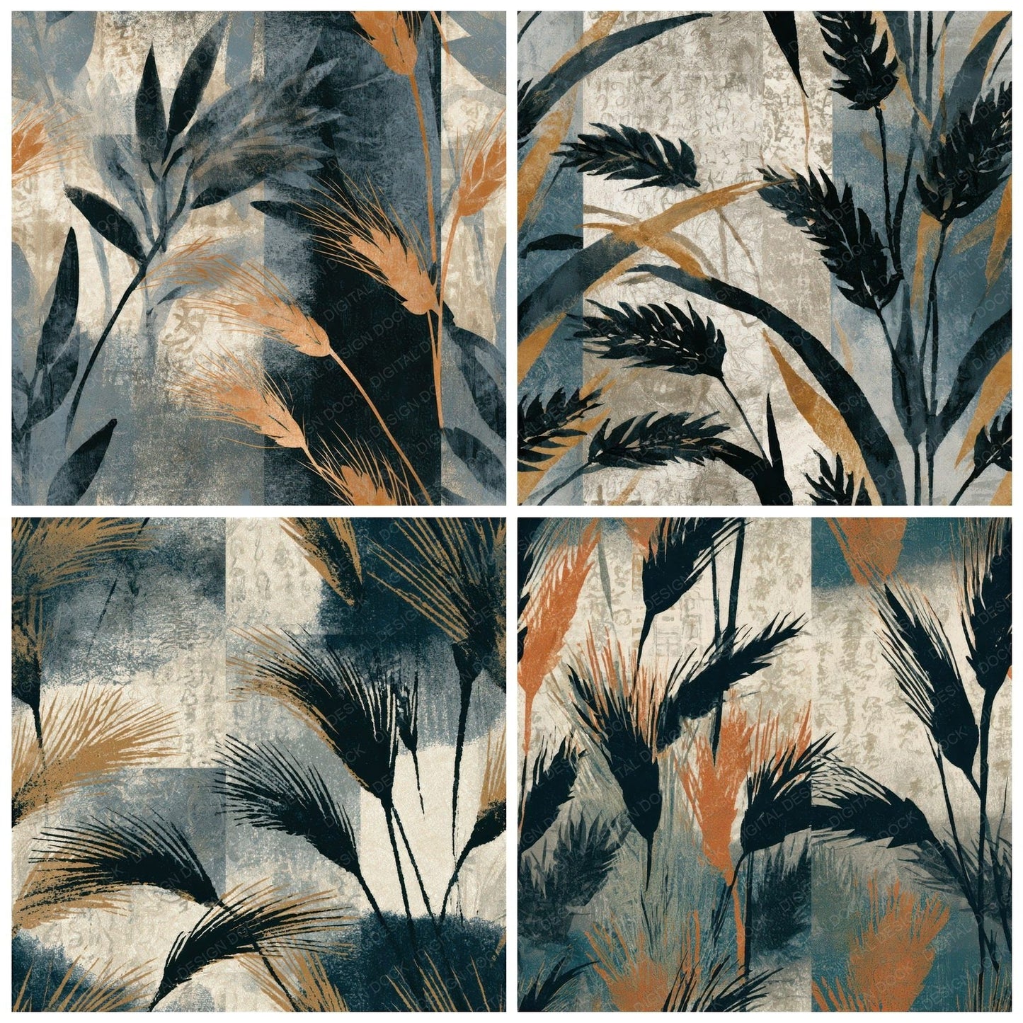 Woodblock Wheat Bone Seamless Digital Paper Pack (DDD013277)