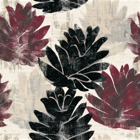 Woodcut Pine Cones Oxblood Seamless Digital Paper Pack (DDD013279)