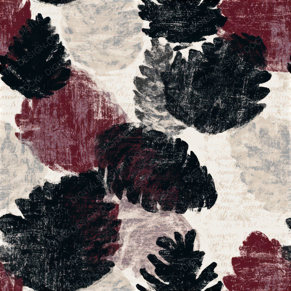 Woodcut Pine Cones Oxblood Seamless Digital Paper Pack (DDD013279)