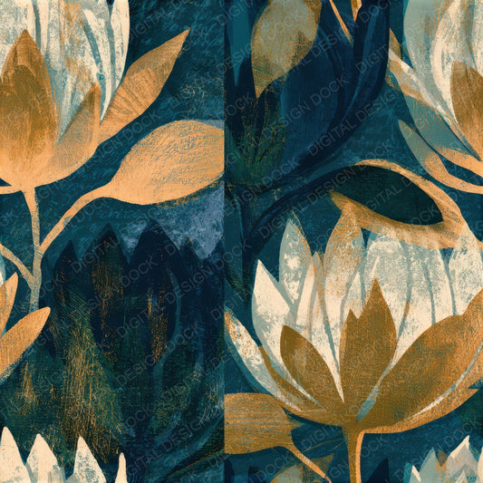 Woodcut Protea Midnight Bone Seamless Digital Paper Pack (DDD013280)