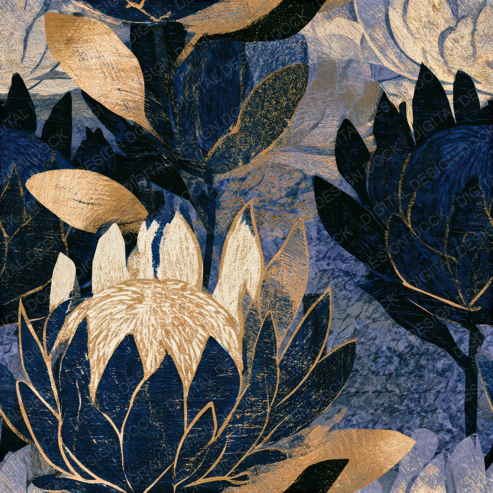 Woodcut Protea Midnight Bone Seamless Digital Paper Pack (DDD013280)