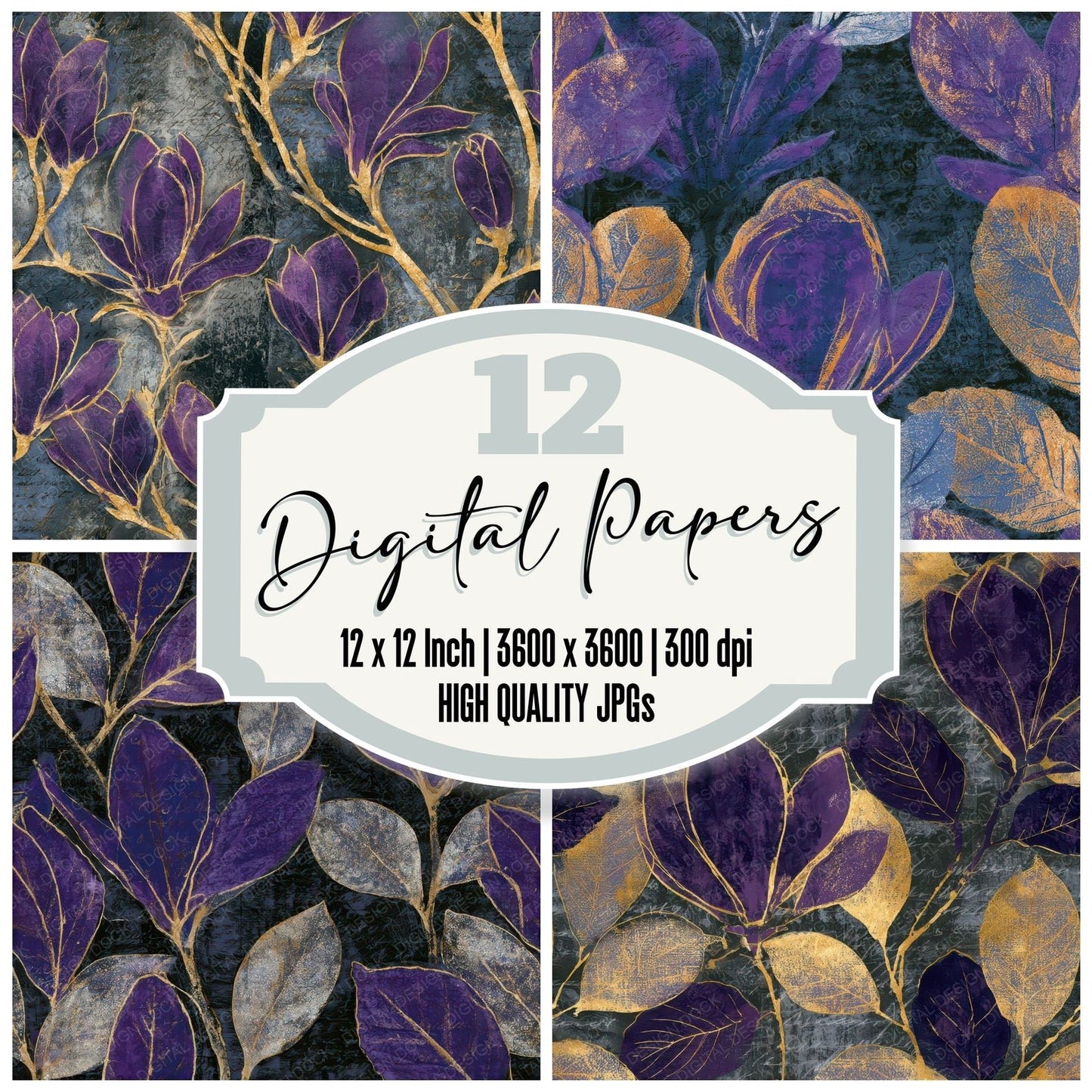 X Ray Magnolia Purple Silver Seamless Digital Paper Pack (DDD013281)
