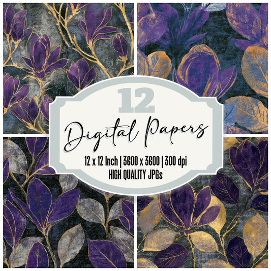 X Ray Magnolia Purple Silver Seamless Digital Paper Pack (DDD013281)