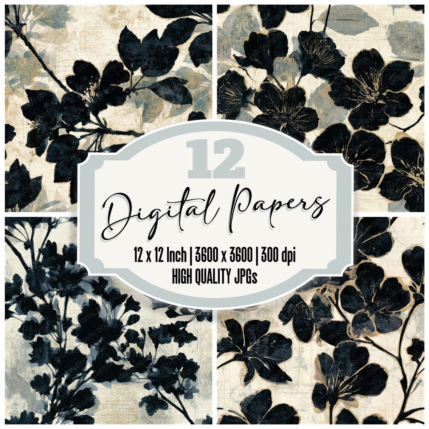 X-ray Cherry Blossom Cream Seamless Digital Paper Pack (DDD013282)
