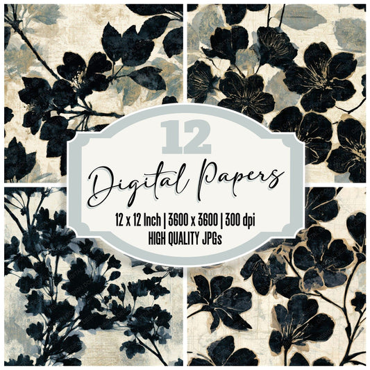 X-ray Cherry Blossom Cream Seamless Digital Paper Pack (DDD013282)