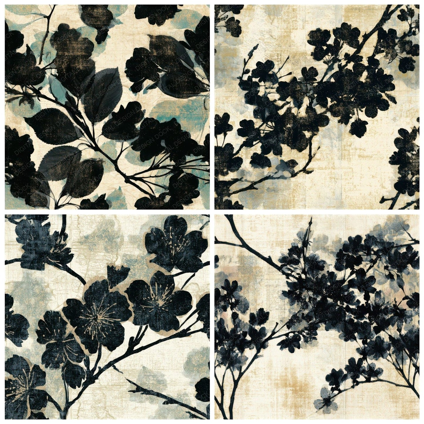 X-ray Cherry Blossom Cream Seamless Digital Paper Pack (DDD013282)