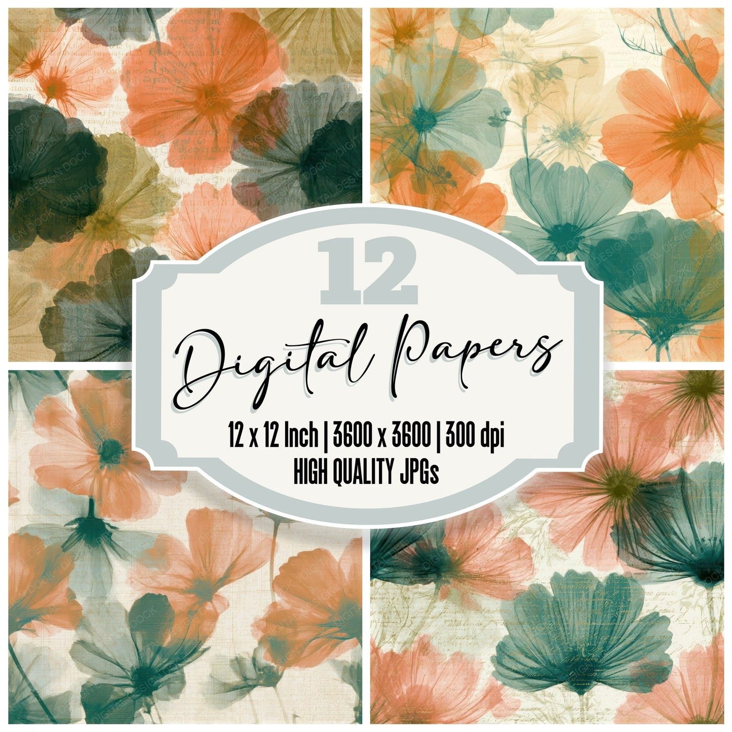 X-ray Cosmos Papaya Jade Seamless Digital Paper Pack (DDD013283)