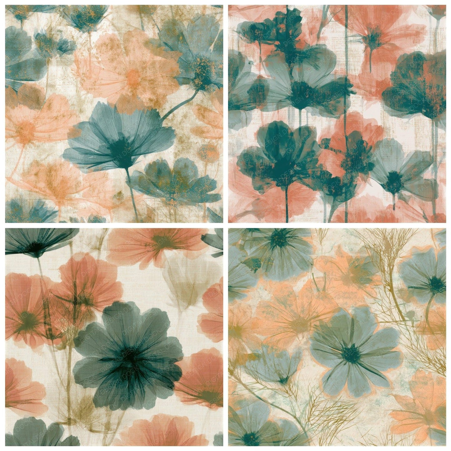X-ray Cosmos Papaya Jade Seamless Digital Paper Pack (DDD013283)