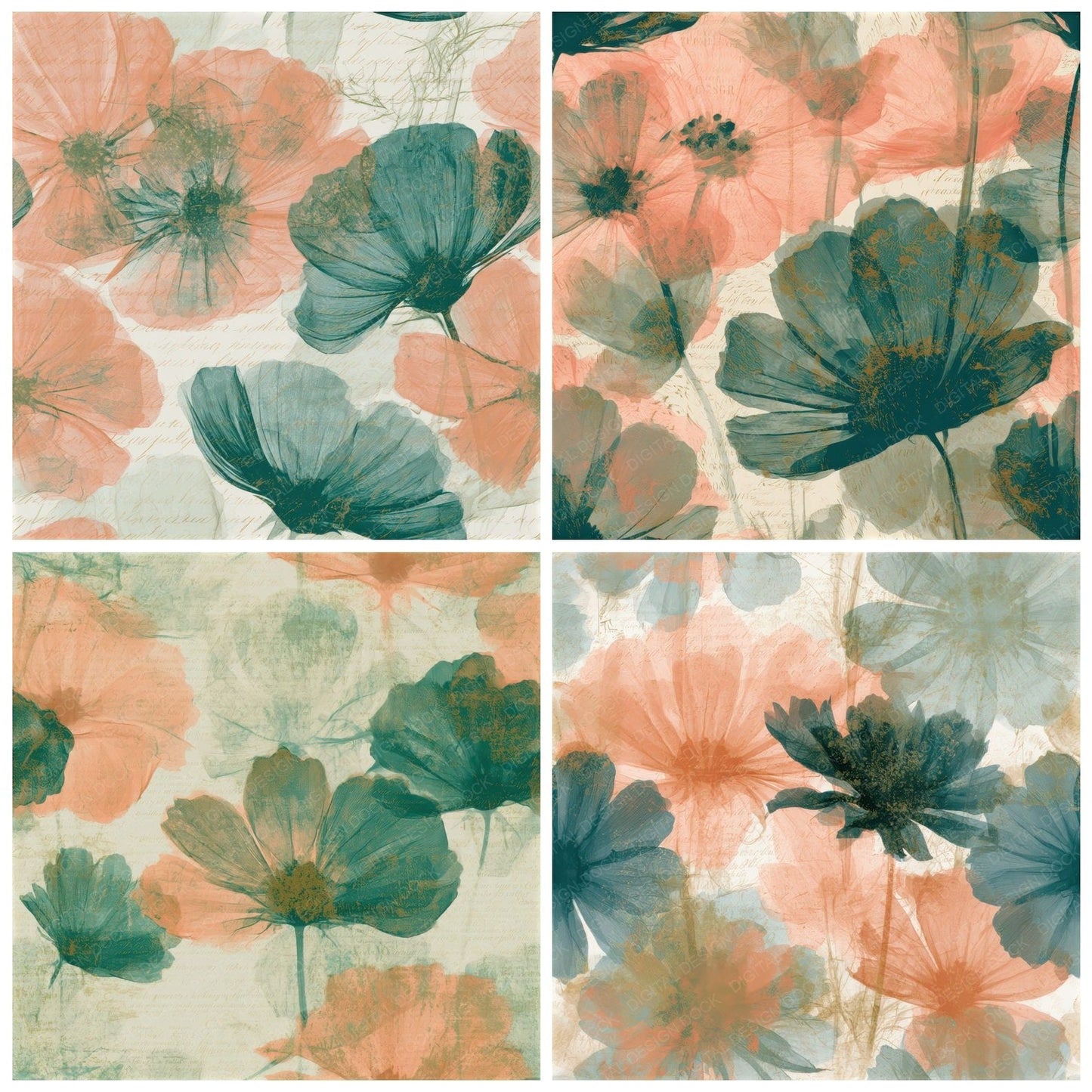 X-ray Cosmos Papaya Jade Seamless Digital Paper Pack (DDD013283)