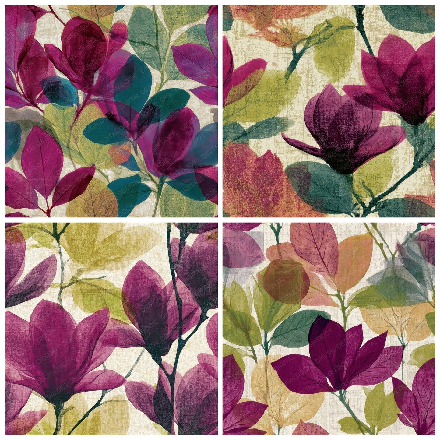 X-ray Magnolia Fuchsia Lime Seamless Digital Paper Pack (DDD013284)